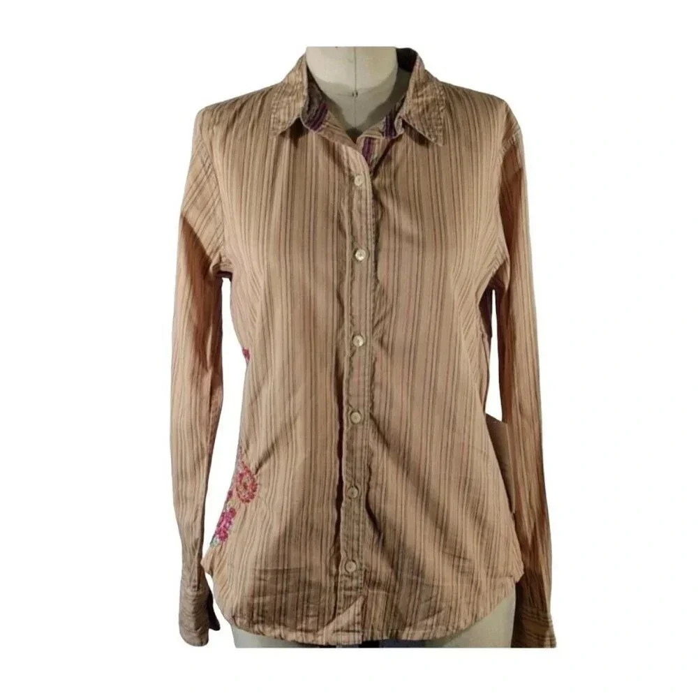 NWT $290 3J Johnny Was Button Down Top Women's Small Cream Embroidered Collared